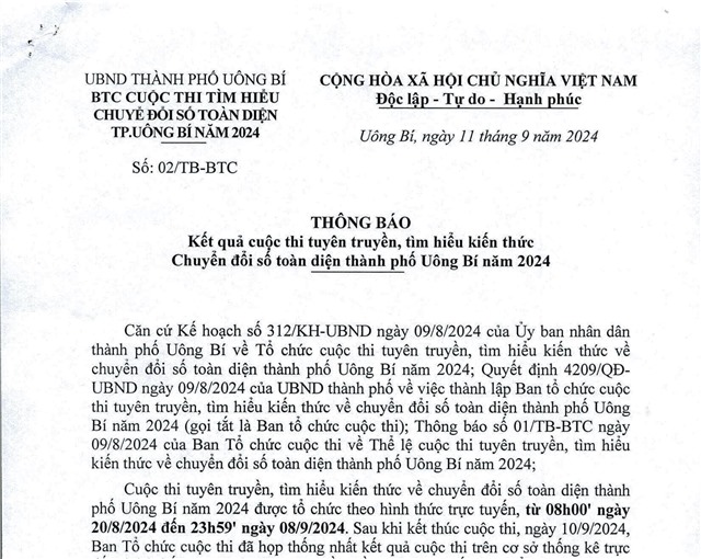 tải uu888 kết quả cuộc thi tuyên truyền, tìm hiểu kiến thức Chuyển đổi số toàn diện thành phố uu888 one năm 2024