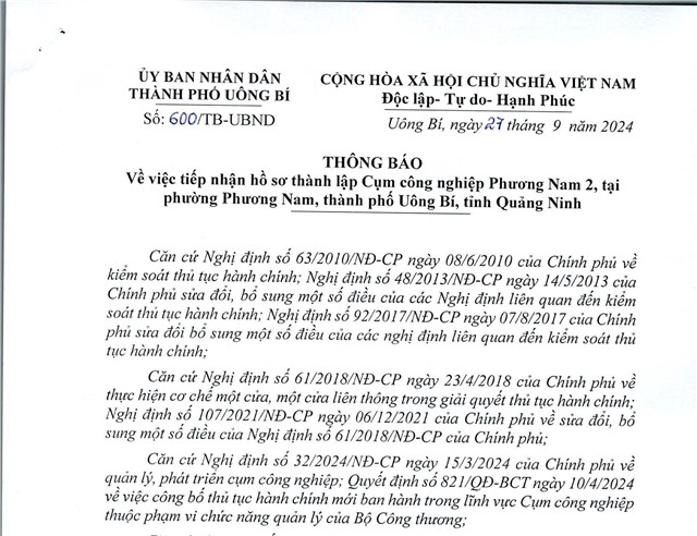 tải uu888 Về việc tiếp nhận hồ sơ thành lập Cụm công nghiệp Phương Nam 2 tại phường Phương Nam, thành phố uu888 one, tỉnh uu888 one