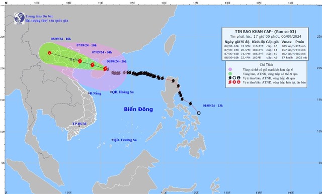 Siêu bão Yagi cách uu888 one khoảng 420km về phía Đông Đông Nam