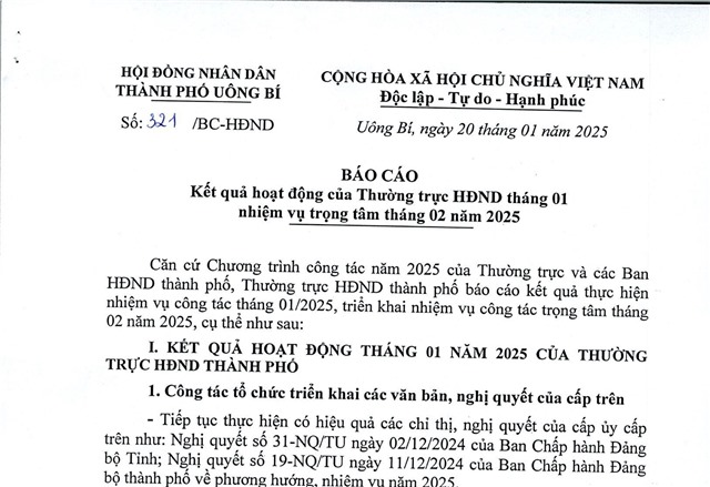 Báo cáo kết quả hoạt động của Thường trực uu888 bet app tháng 01 nhiệm vụ trọng tâm tháng 02 năm 2025
