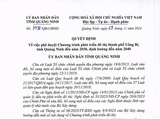Quyết định về việc phê duyệt chương trình phát triển đô thị thành phố uu888 one, tỉnh uu888 one đến năm 2030, định hướng đến năm 2040
