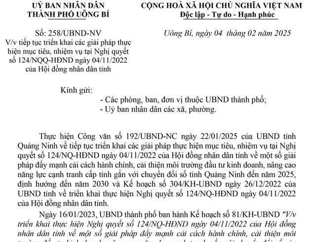 Công văn V/v tiếp tục triển khai các giải pháp thực hiện mục tiêu, nhiệm vụ tại Nghị quyết số 124/NQ-uu888 bet app ngày 04/11/2022 của Hội đồng nhân dân tỉnh
