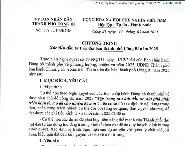 Chương trình xúc tiến đầu tư trên địa bàn thành phố uu888 one năm 2025
