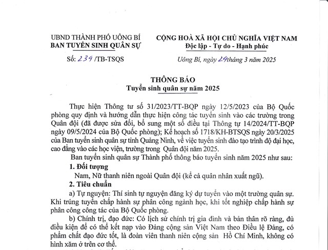 tải uu888 tuyển sinh quân sự năm 2025