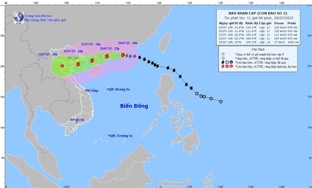 TIN BÃO KHẨN CẤP (Cơn bão số 3) - Tin phát lúc: 11h00' ngày 20/7