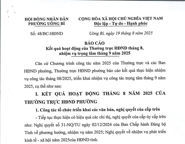 Báo cáo kết quả hoạt động của Thường trực uu888 bet app tháng 8, nhiệm vụ trọng tâm tháng 9 năm 2025