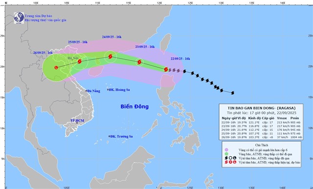 TIN BÃO GẦN BIỂN ĐÔNG (Siêu bão RAGASA)- Bản tin phát lúc 17h ngày 22/9