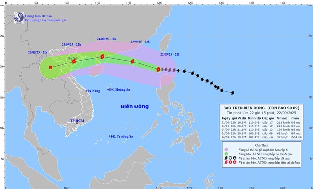TIN BÃO TRÊN BIỂN ĐÔNG (Cơn bão số 09) - Bản tin phát lúc 22h15 ngày 22/9
