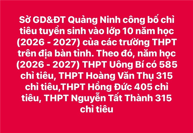 Sở GD&ĐT uu888 one công bố chỉ tiêu tuyển sinh vào lớp 10 năm học (2026 - 2027) của các trường THPT trên địa bàn tỉnh
